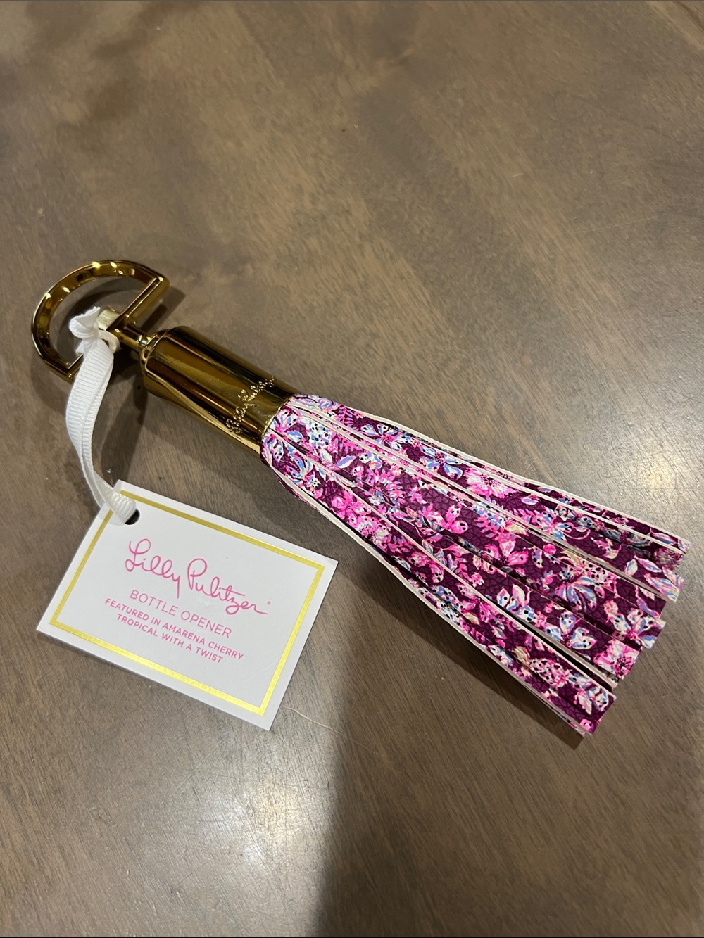 Lilly Pulitzer Leatherette Tassel Bottle Opener in Amarena Cherry Tropical